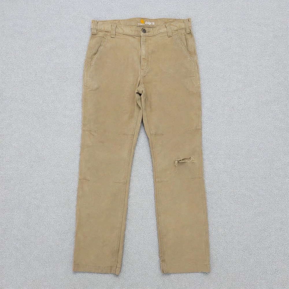 Carhartt Straight Fit Canvas Work Pants Tan Distressed Workwear Men's 34x30